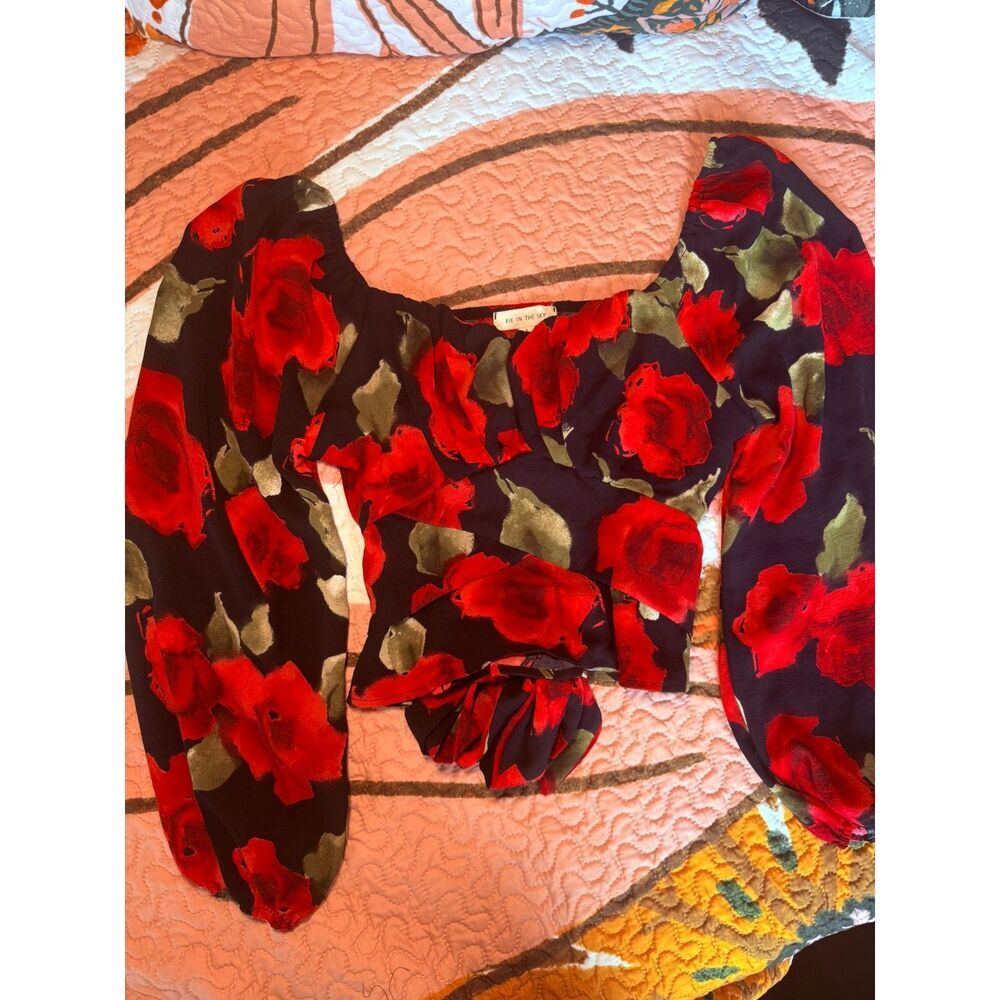 Pie In The Sky Romantic Floral Sweetheart Crop Top  Whimsigoth Size S